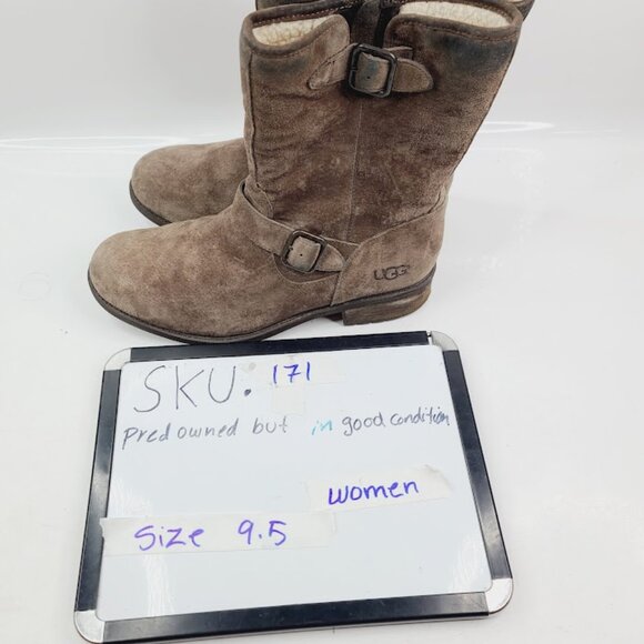 UGG Women's Tan Chaney Sheepskin Fur Dual Strap Winter Ankle Moto Boot Size 9.5 - Picture 7 of 7